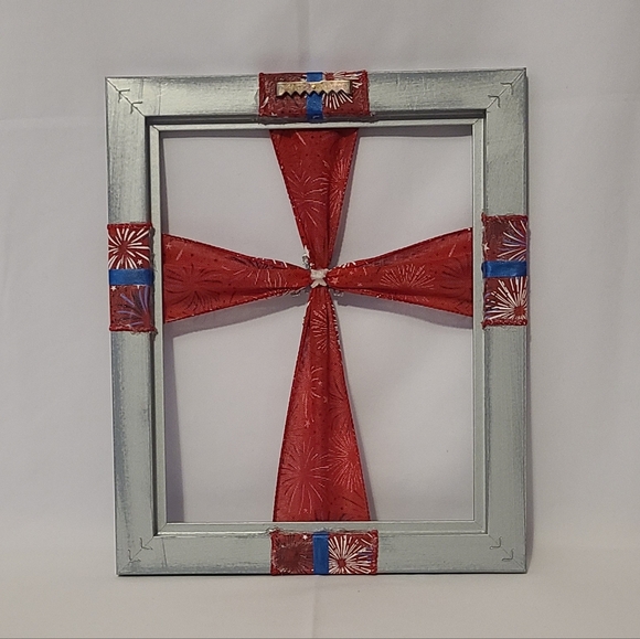 Frame Cross Art Firework 4th Of July Silver Cross Handmade - Picture 2 of 9